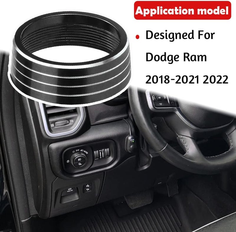 Bentolin Headlights Switch Button Knob Cover for Dodge RAM 2018-2021 2022 Aluminum Alloy Ring Trim Decoration Accessories Black 1Pcs - Image 2